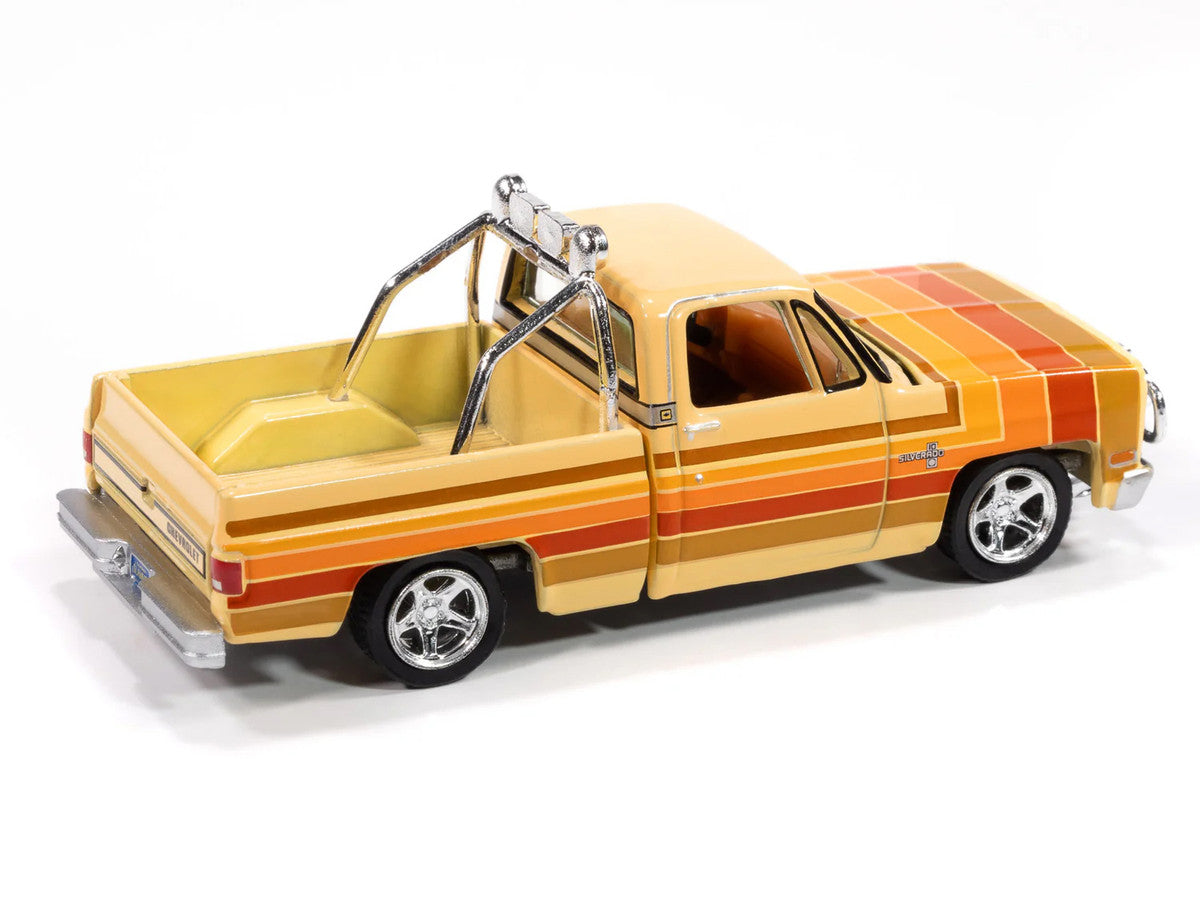 1981 Chevrolet Silverado Fleetside Pickup Truck Cream with Stripes "Hobby Exclusive" Series 1/64 Diecast Model Car by Auto World-0