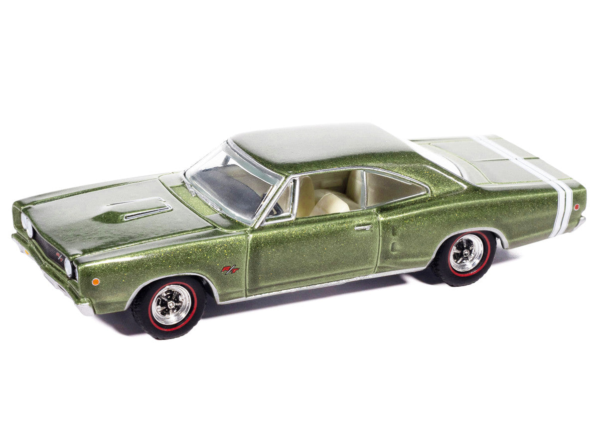 1968 Dodge Coronet R/T Medium Green Metallic with White Interior "Vintage Muscle" Series 1/64 Diecast Model Car by Auto World-0