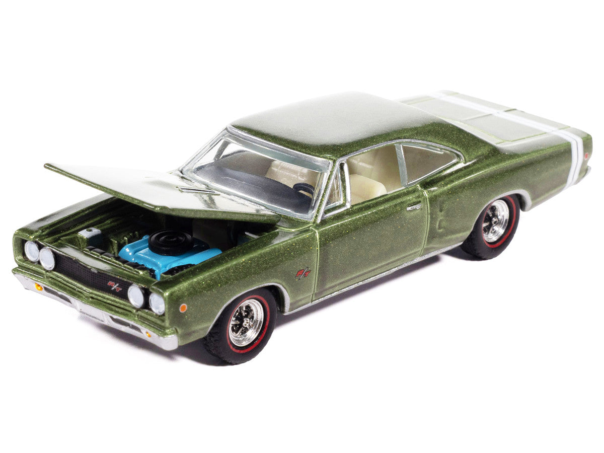 1968 Dodge Coronet R/T Medium Green Metallic with White Interior "Vintage Muscle" Series 1/64 Diecast Model Car by Auto World-1