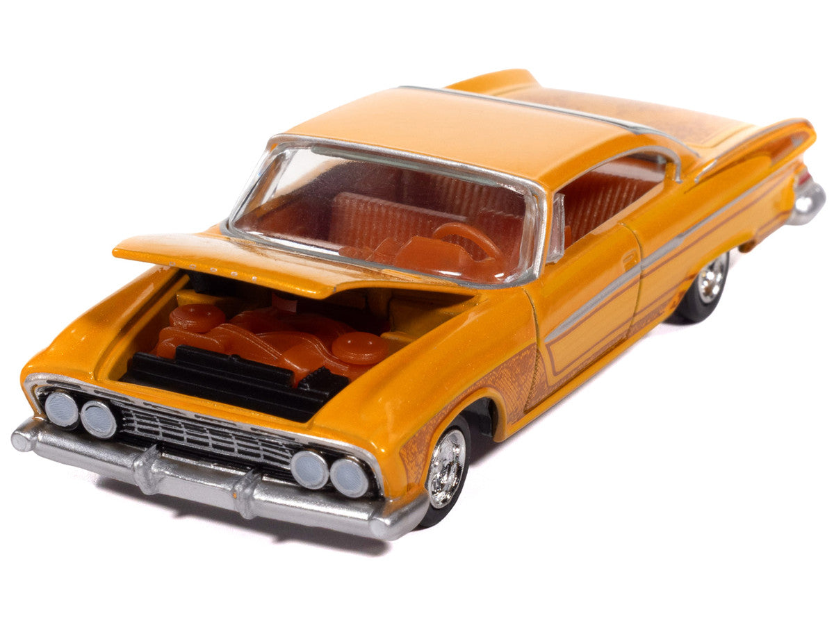 1961 Dodge Dart Phoenix Lowrider Mango Smoothie Metallic with Graphics and Orange Interior "Vintage Muscle" Series 1/64 Diecast Model Car by Auto World-1