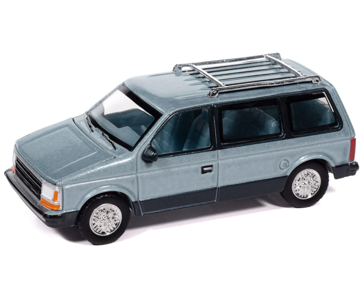 1987 Plymouth Voyager Van Ice Blue Metallic and Twilight Blue Metallic 2-Tone with Blue Interior "Mighty Minivans" Series 1/64 Diecast Model Car by Auto World-0