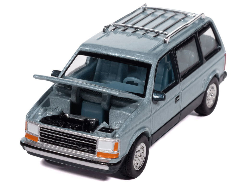 1987 Plymouth Voyager Van Ice Blue Metallic and Twilight Blue Metallic 2-Tone with Blue Interior "Mighty Minivans" Series 1/64 Diecast Model Car by Auto World-1
