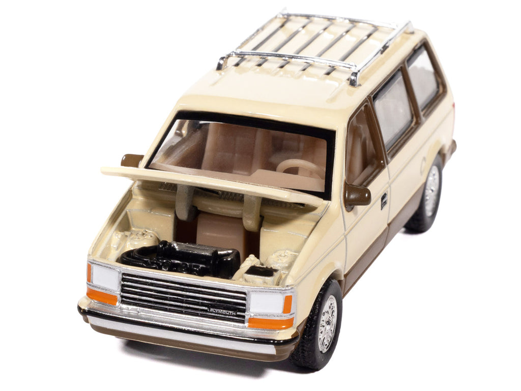 1987 Plymouth Voyager Van Light Cream and Golden Bronze Metallic 2-Tone "Mighty Minivans" Series 1/64 Diecast Model Car by Auto World-0