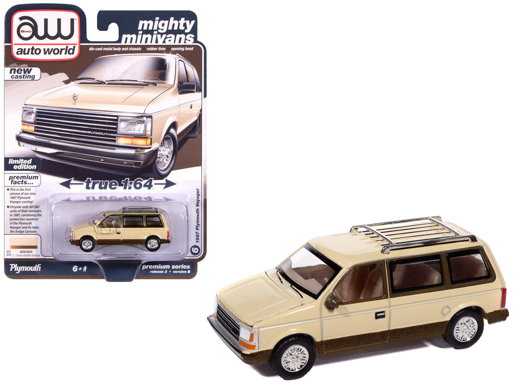 1987 Plymouth Voyager Van Light Cream and Golden Bronze Metallic 2-Tone "Mighty Minivans" Series 1/64 Diecast Model Car by Auto World-2