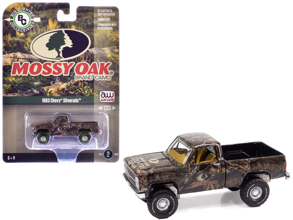 1983 Chevrolet Silverado Pickup Truck "Mossy Oak" Camouflage Livery "Big Country Collectibles" 2025 Series 1/64 Diecast Model Car by Auto World-0