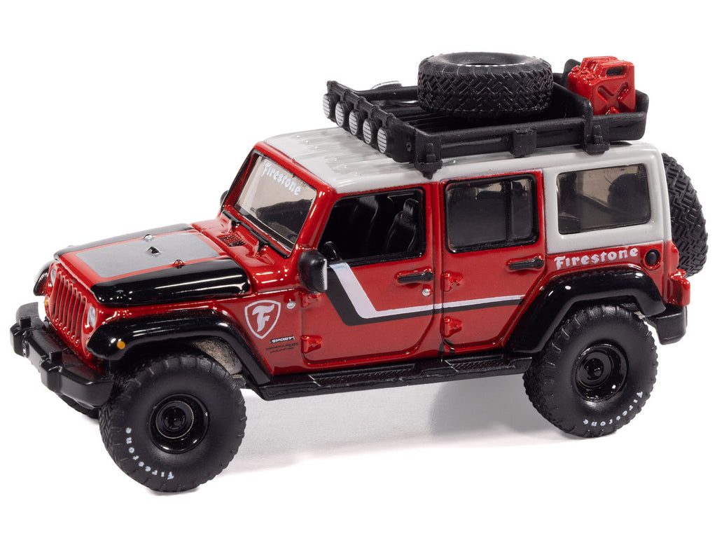 2018 Jeep Wrangler JK Unlimited Sport "Firestone Field Agent" Red with Graphics and Gray Top with Roof Rack "Big Country Collectibles" 2025 Series 1/64 Diecast Model Car by Auto World-1