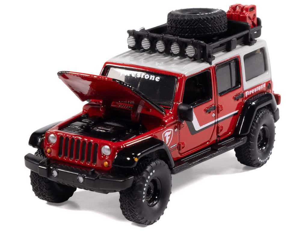 2018 Jeep Wrangler JK Unlimited Sport "Firestone Field Agent" Red with Graphics and Gray Top with Roof Rack "Big Country Collectibles" 2025 Series 1/64 Diecast Model Car by Auto World-2