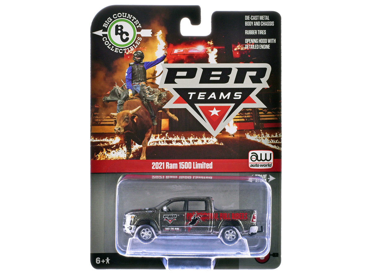 2021 Ram 1500 Limited Pickup Truck "PBR (Professional Bull Riders)" Gray Metallic with Graphics "Big Country Collectibles" 2025 Series 1/64 Diecast Model Car by Auto World-2