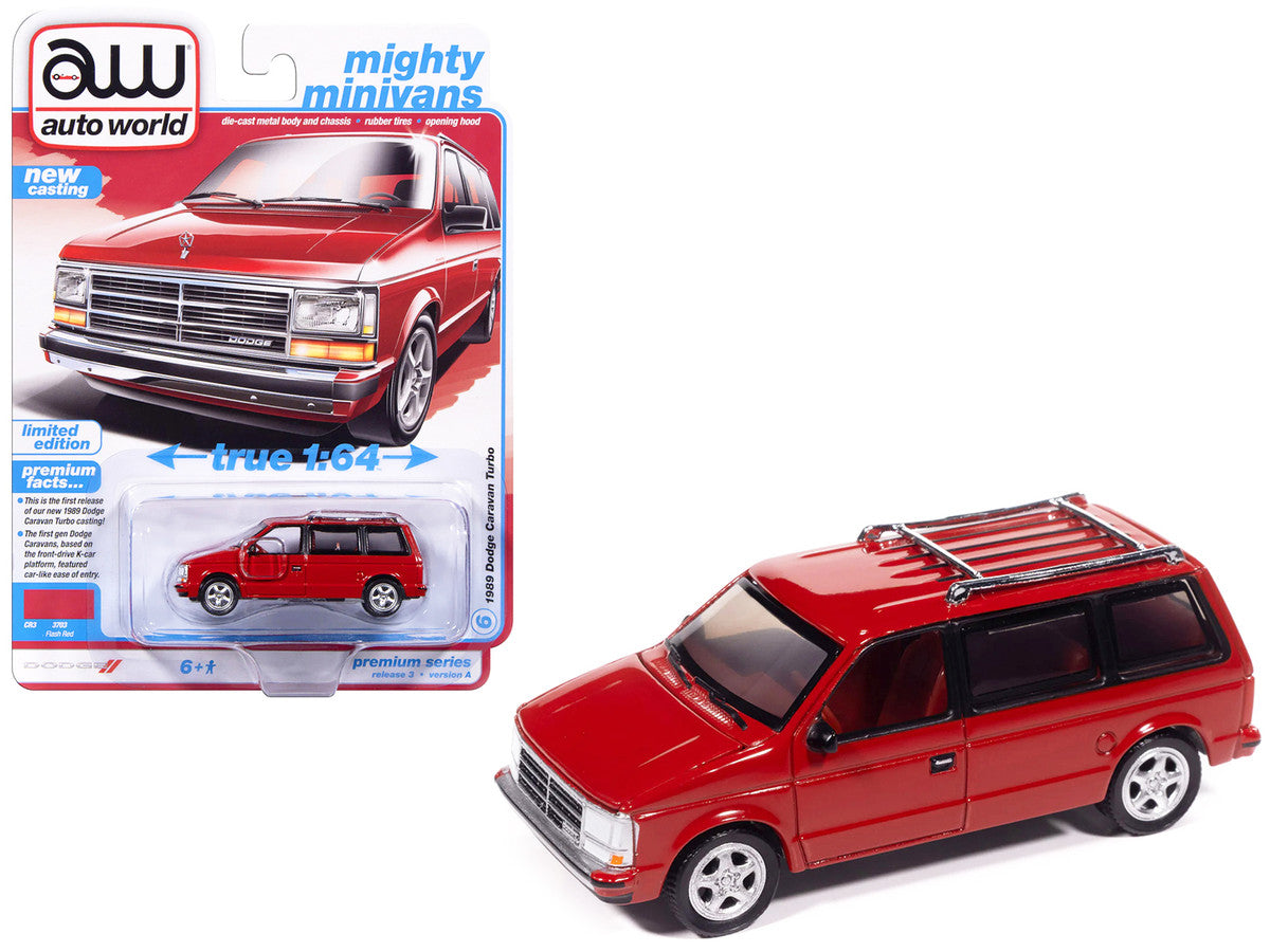 1989 Dodge Caravan Turbo Van Flash Red "Mighty Minivans" Series 1/64 Diecast Model Car by Auto World-2