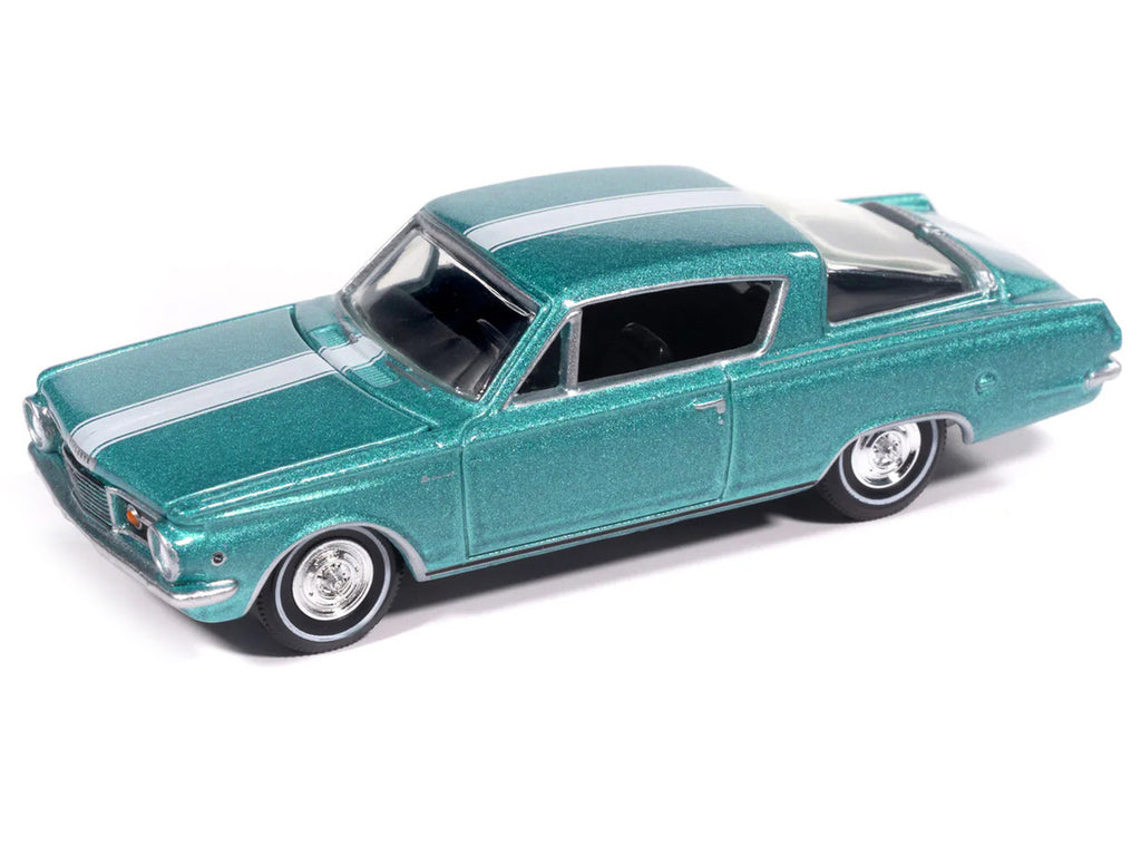 1965 Plymouth Barracuda Formula S Turquoise Metallic with White Stripe "Vintage Muscle" Series 1/64 Diecast Model Car by Auto World-0