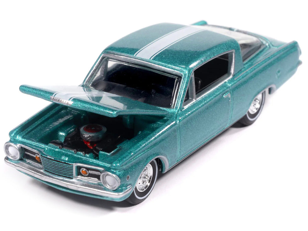 1965 Plymouth Barracuda Formula S Turquoise Metallic with White Stripe "Vintage Muscle" Series 1/64 Diecast Model Car by Auto World-1