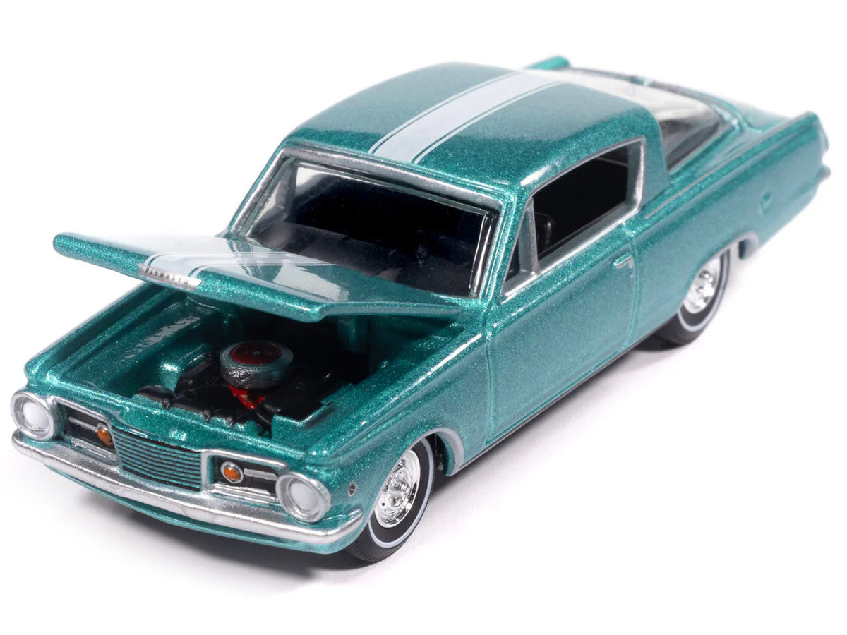 1965 Plymouth Barracuda Formula S Turquoise Metallic with White Stripe "Vintage Muscle" Series 1/64 Diecast Model Car by Auto World-1