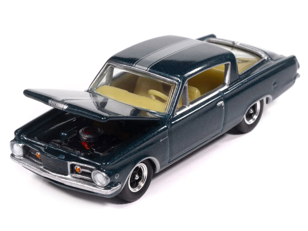 1965 Plymouth Barracuda Formula S Dark Blue Metallic with Silver Stripe "Vintage Muscle" Series 1/64 Diecast Model Car by Auto World-1