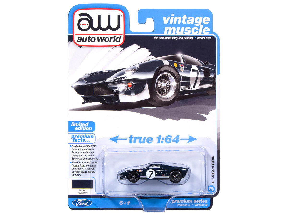 1965 Ford GT40 #7 Blue Black with White Stripes "Vintage Muscle" Series 1/64 Diecast Model Car by Auto World-2