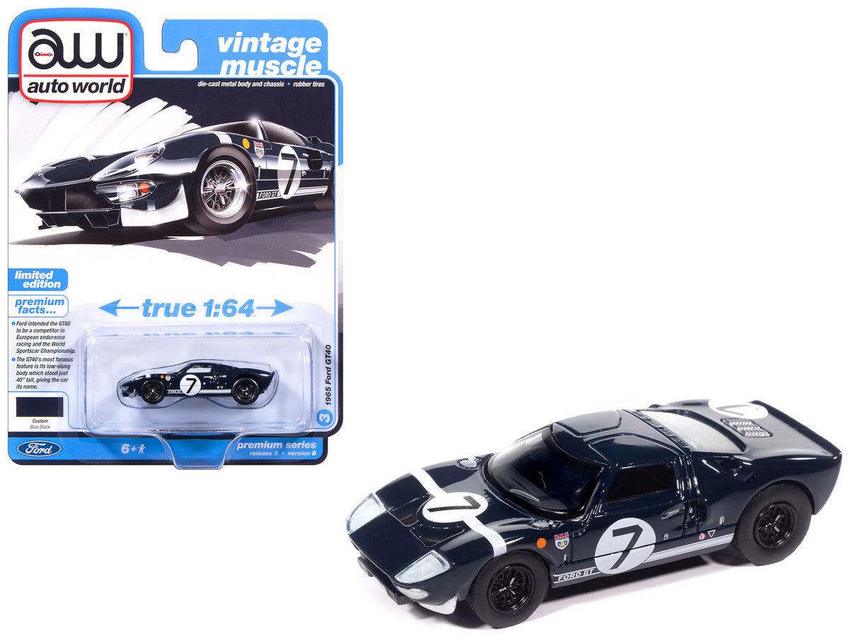 1965 Ford GT40 #7 Blue Black with White Stripes "Vintage Muscle" Series 1/64 Diecast Model Car by Auto World-0
