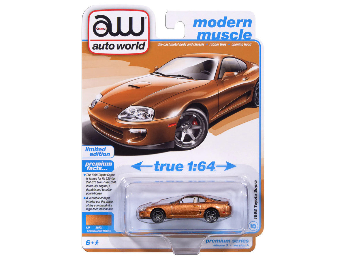 1998 Toyota Supra Sedona Sunset Bronze Metallic "Modern Muscle" Series 1/64 Diecast Model Car by Auto World-2