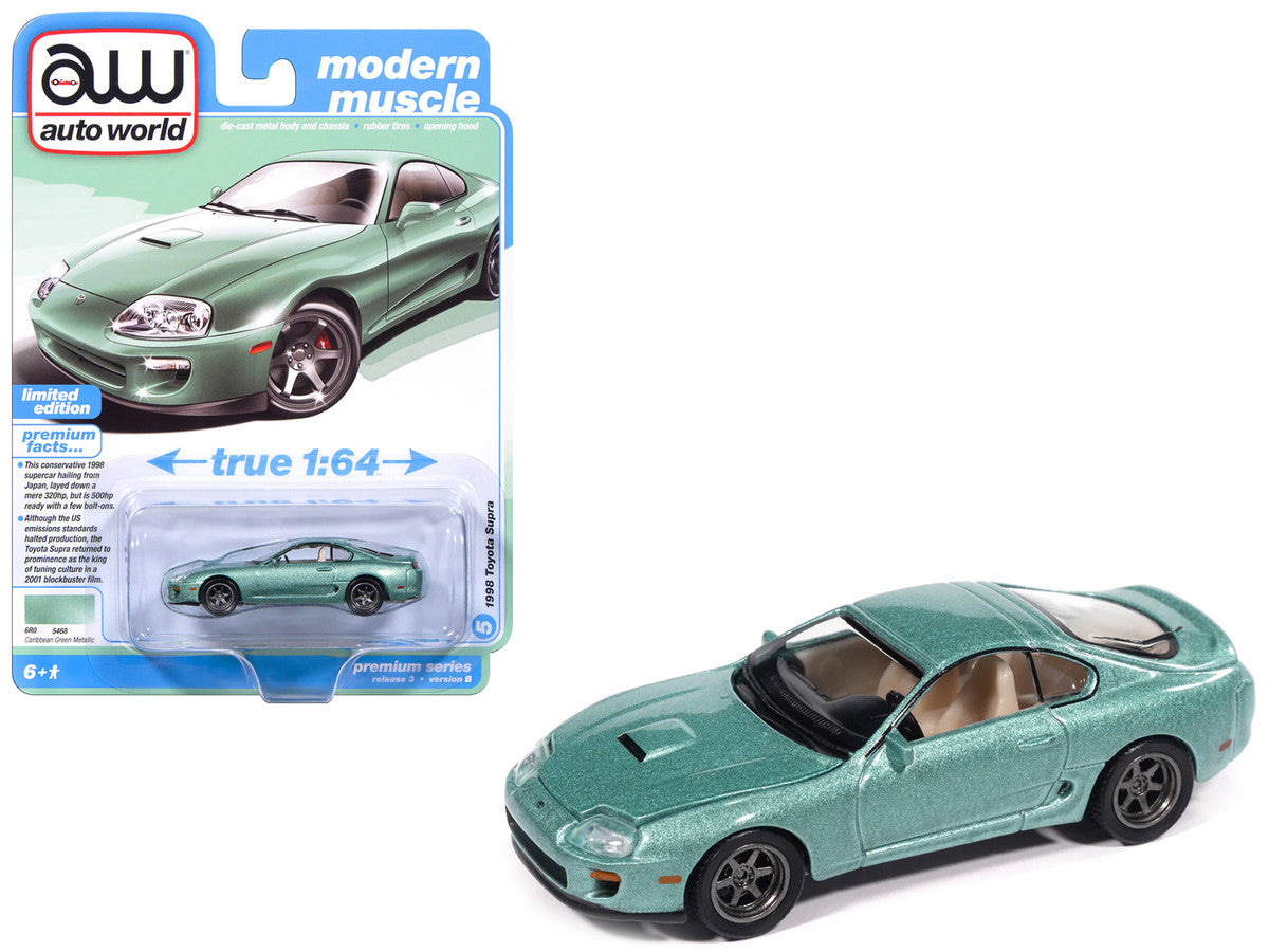 1998 Toyota Supra Caribbean Green Metallic "Modern Muscle" Series 1/64 Diecast Model Car by Auto World-2