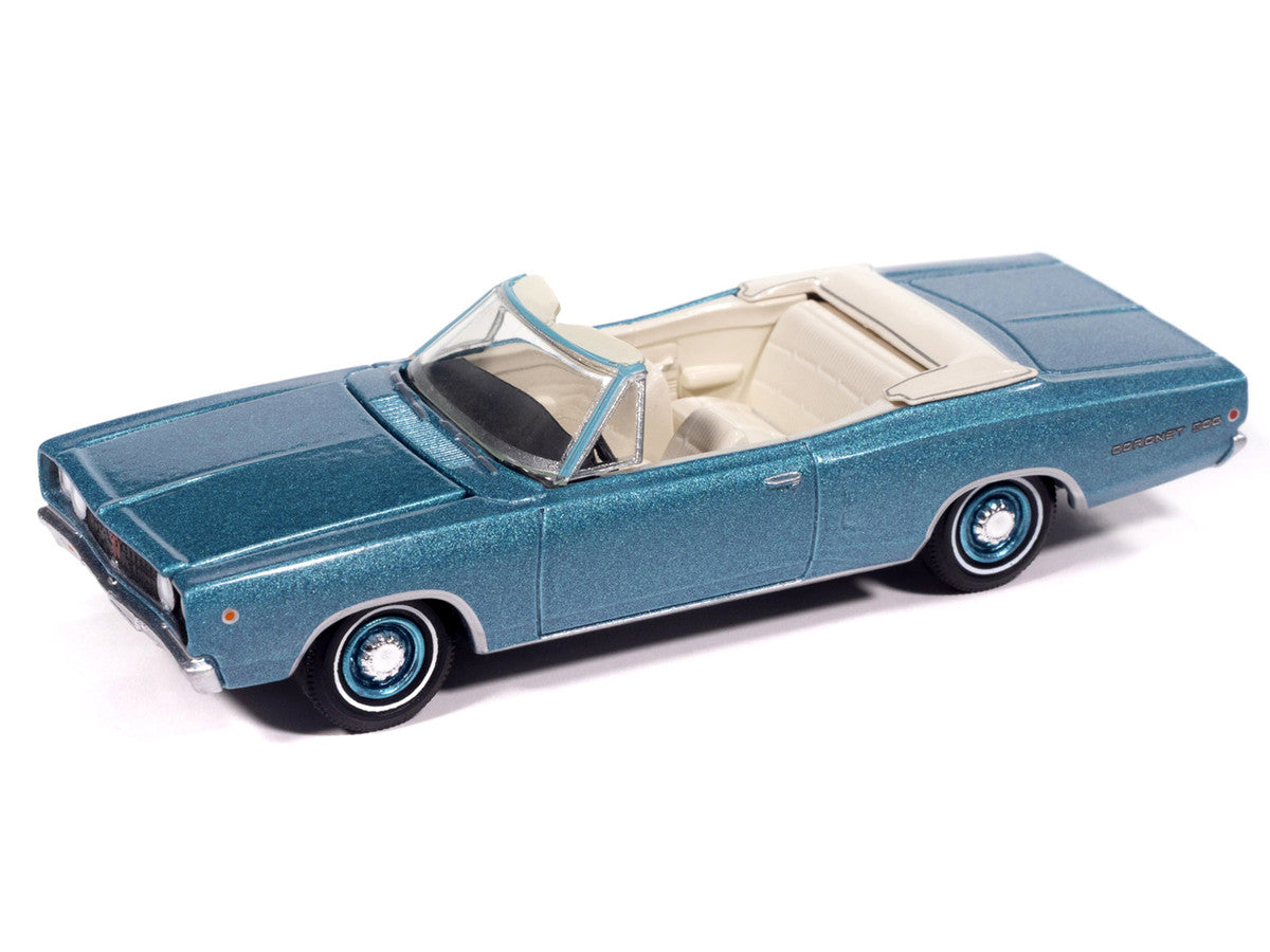 1968 Dodge Coronet 500 Convertible Pale Blue Metallic with White Interior "Vintage Muscle" Series 1/64 Diecast Model Car by Auto World-1