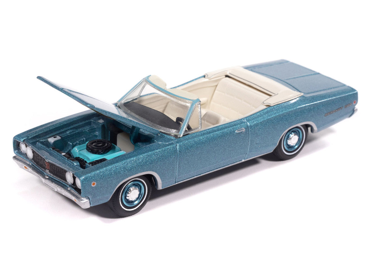 1968 Dodge Coronet 500 Convertible Pale Blue Metallic with White Interior "Vintage Muscle" Series 1/64 Diecast Model Car by Auto World-2