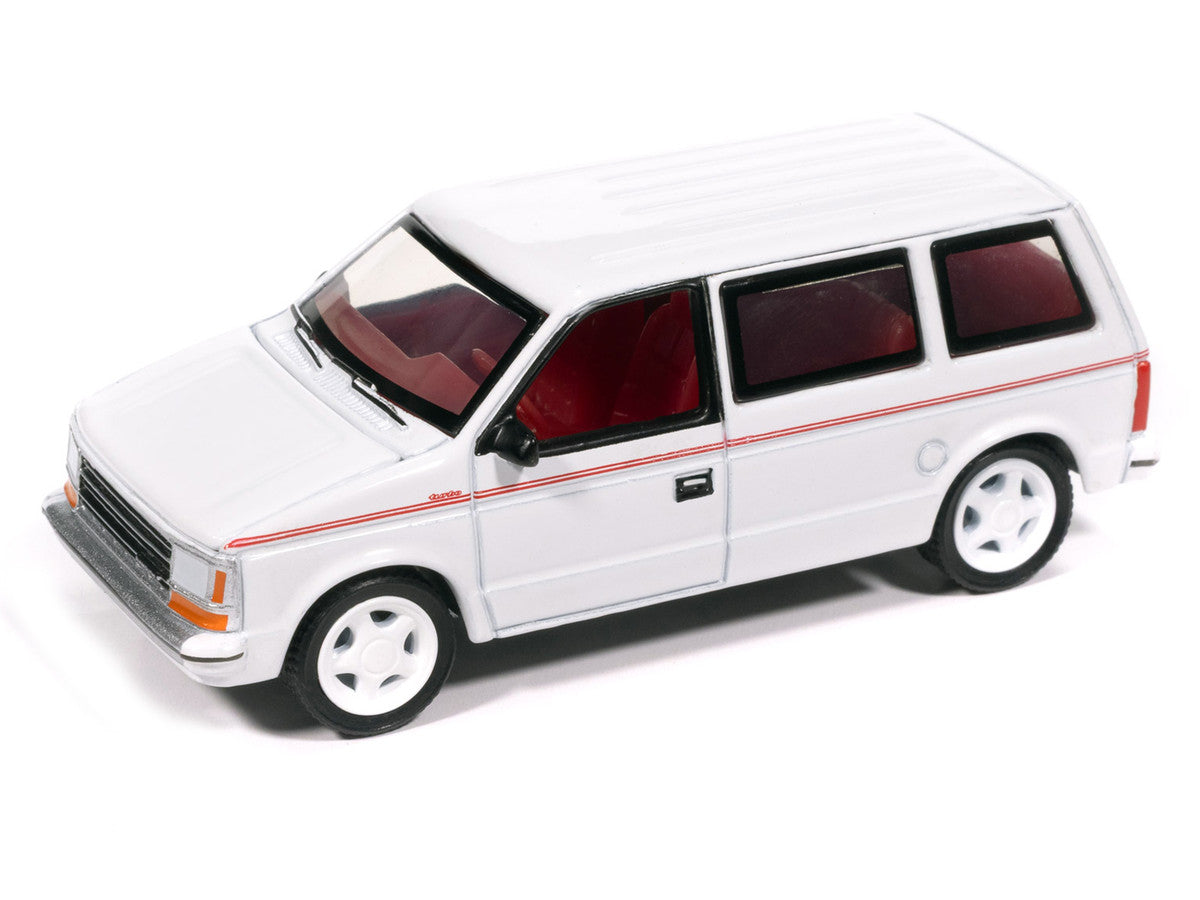1989 Plymouth Voyager Turbo Van Bright White with Red Stripes and Interior "Mighty Minivans" Series 1/64 Diecast Model Car by Auto World-1