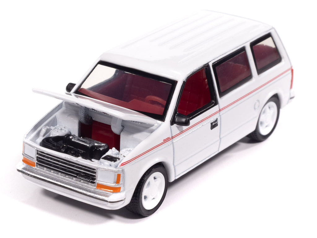 1989 Plymouth Voyager Turbo Van Bright White with Red Stripes and Interior "Mighty Minivans" Series 1/64 Diecast Model Car by Auto World-2
