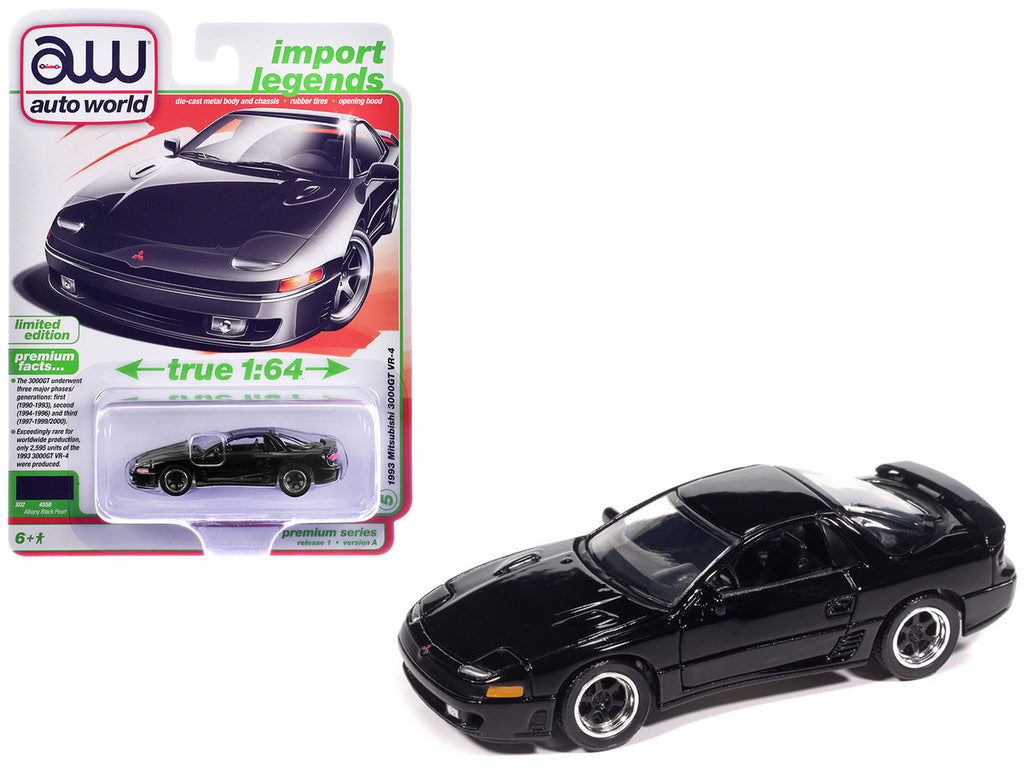 1993 Mitsubishi 3000GT VR-4 Albany Black Pearl "Import Legends" Series 1/64 Diecast Model Car by Auto World-0