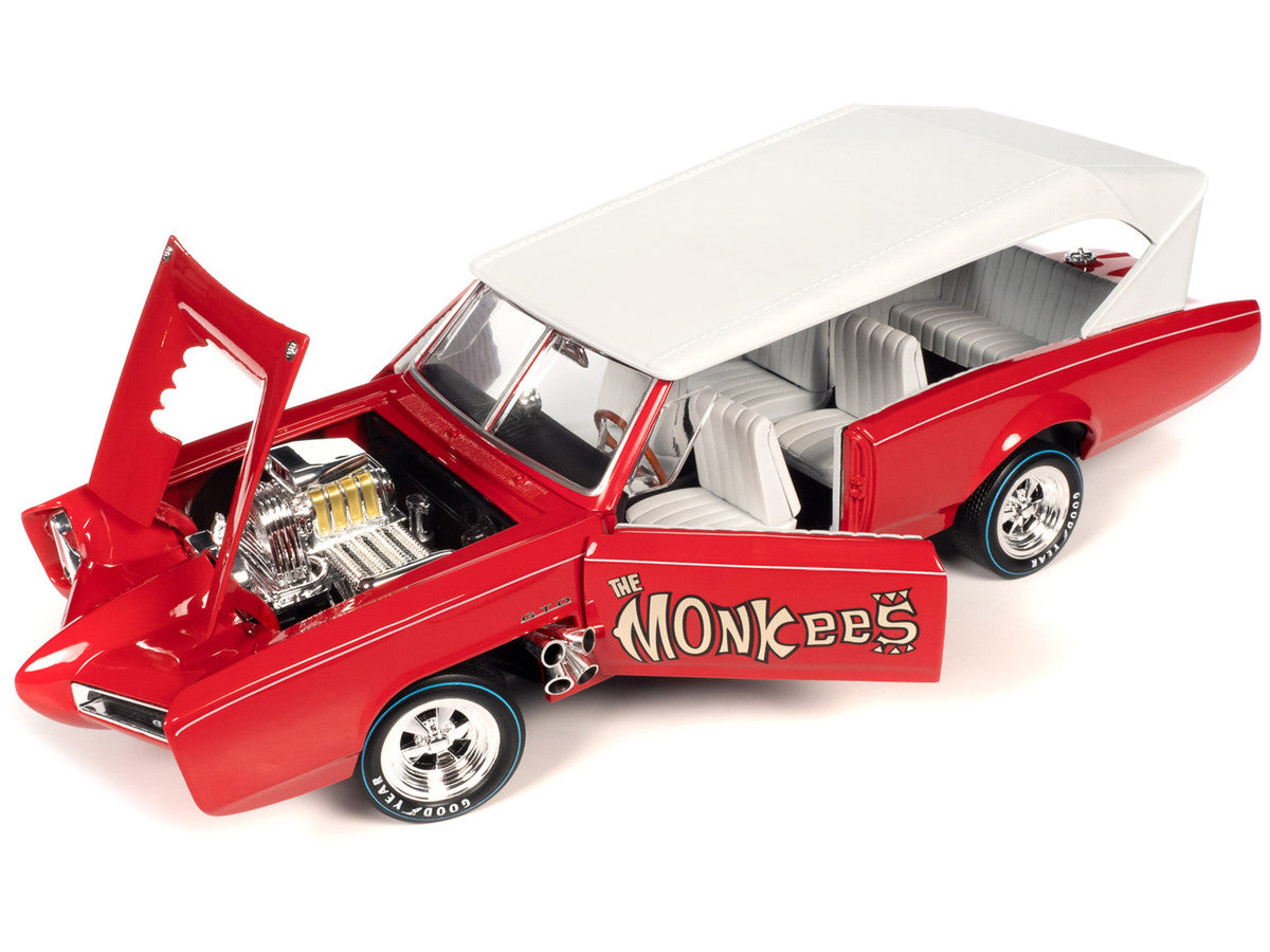 Monkeemobile Red with White Top and Interior "The Monkees" with Four Monkees Figure Cutouts "Silver Screen Machines" Series 1/18 Diecast Model Car by Auto World-1