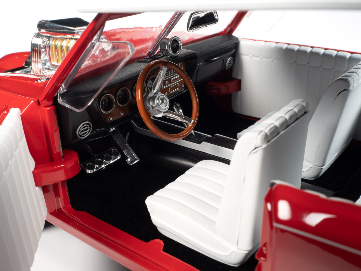 Monkeemobile Red with White Top and Interior "The Monkees" with Four Monkees Figure Cutouts "Silver Screen Machines" Series 1/18 Diecast Model Car by Auto World-4