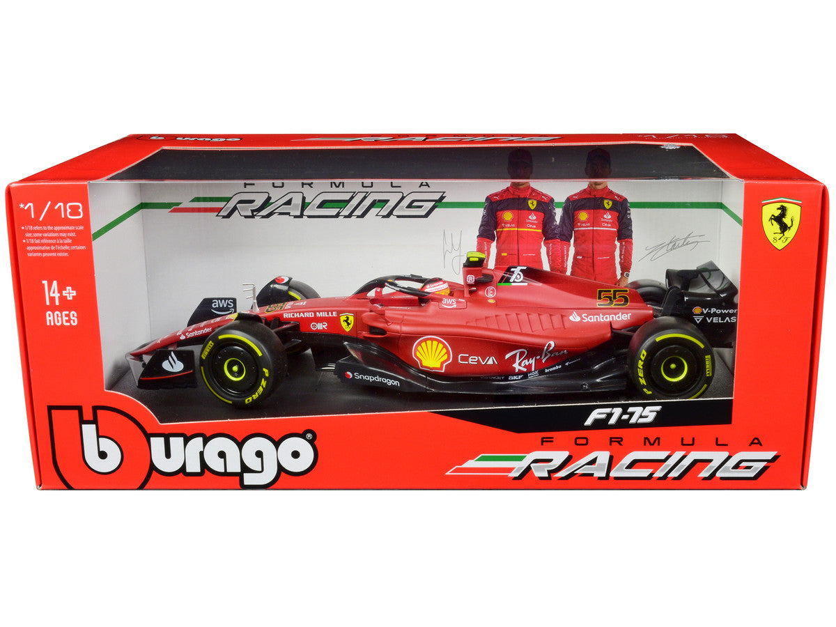 Ferrari F1-75 #55 Carlos Sainz 1/18 Diecast Model Car by Bburago-0