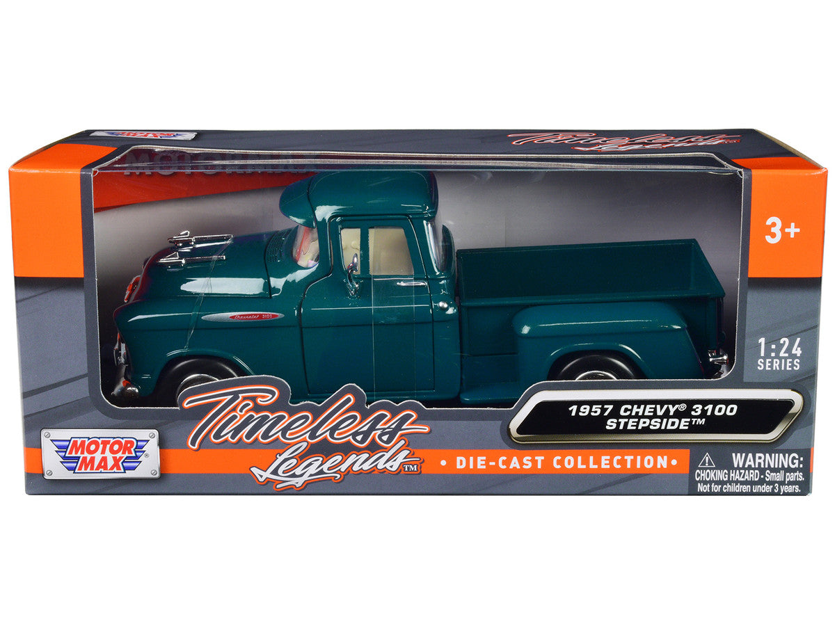 1957 Chevrolet 3100 Stepside Pickup Truck Teal Metallic "Timeless Legends" Series 1/24 Diecast Model Car by Motormax-0
