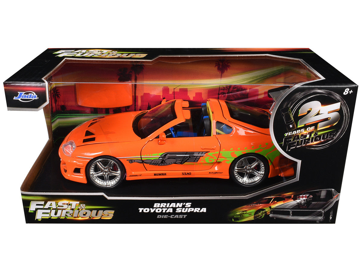 Brian's Toyota Supra Orange with Graphics "Fast & Furious 25th Anniversary" Series 1/24 Diecast Model Car by Jada-0