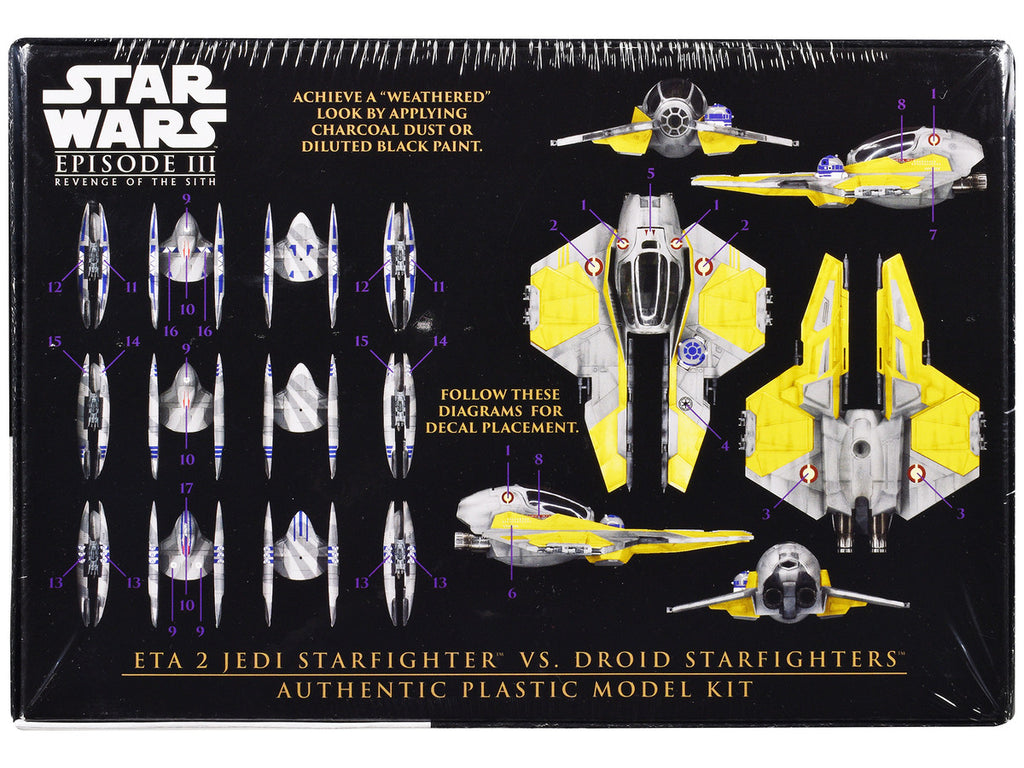 Skill 2 Model Kit ETA 2 Jedi Starfighter VS. Droid Starfighters 4 Model Set "Star Wars: Episode III - Revenge of the Sith" (2005) Movie 1/48 Scale Model by AMT-3