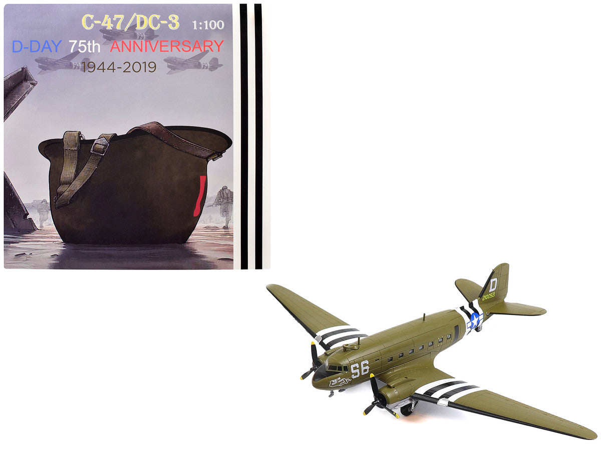 Douglas C-47 Skytrain Transport Aircraft "Night Fright 79th Troop Carrier Squadron 436th Troop Carrier Group D-Day" (1944) United States Army Air Forces 1/100 Diecast Model-0