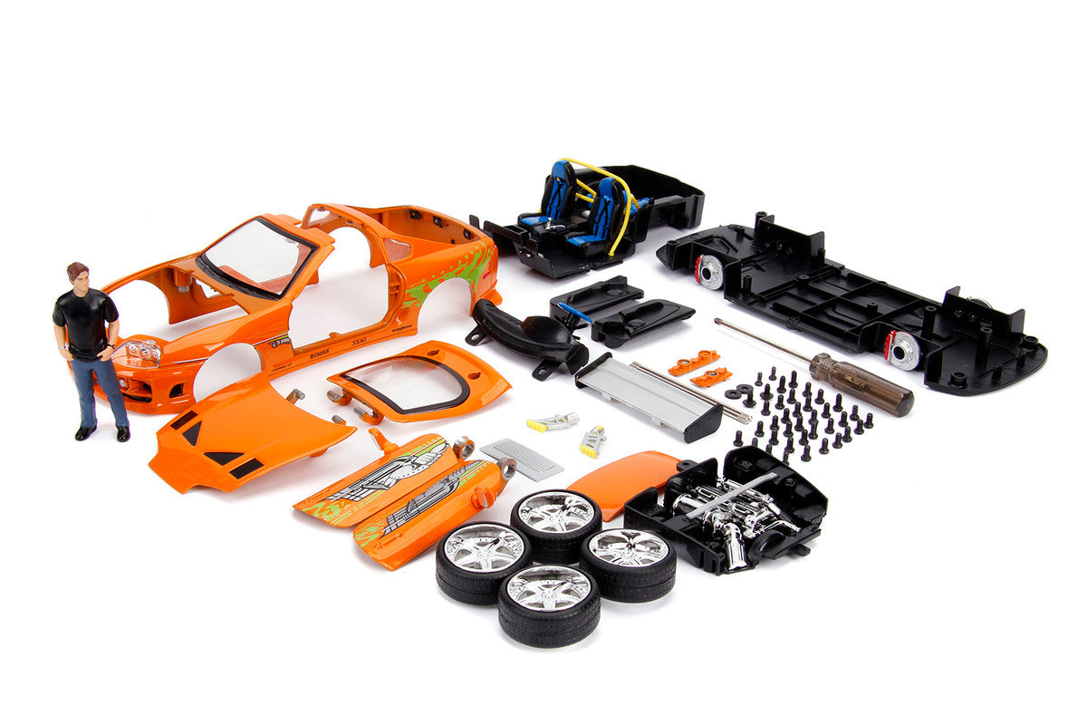 Model Kit Toyota Supra Metallic Orange with Brian Diecast Figure "Fast & Furious" Movie "Build N' Collect" 1/24 Diecast Model Car by Jada-1