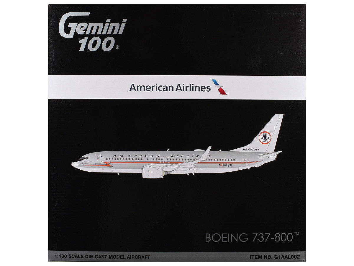 Boeing 737-800 Commercial Aircraft "American Airlines - American Heritage Jet" (N905NN) Silver with Red Stripes "Gemini 100" Series 1/100 Diecast Model Airplane by GeminiJets-2