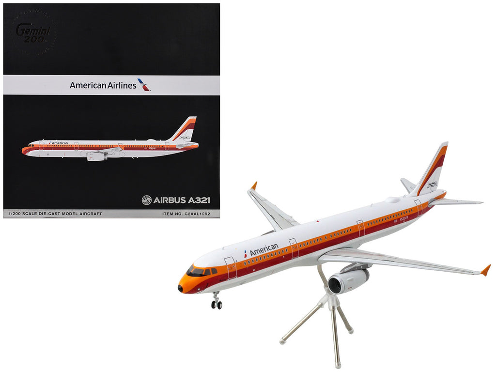 Airbus A321 Commercial Aircraft "American Airlines - PSA" (N582UW) White with Red and Orange Stripes "Gemini 200" Series 1/200 Diecast Model Airplane by GeminiJets-0