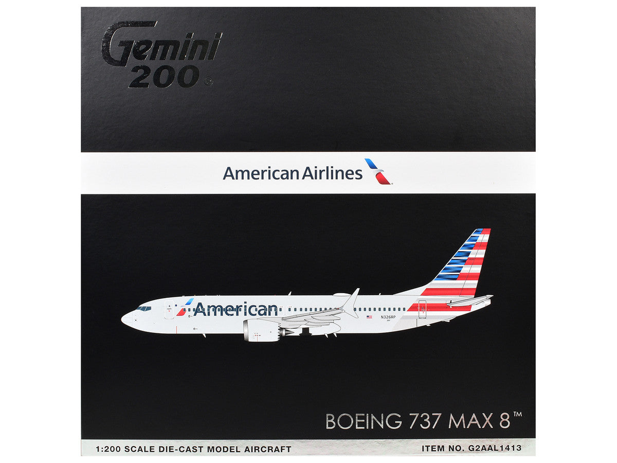 Boeing 737 MAX 8 Commercial Aircraft "American Airlines" (N326RP) Gray with Striped Tail "Gemini 200" Series 1/200 Diecast Model by GeminiJets-2