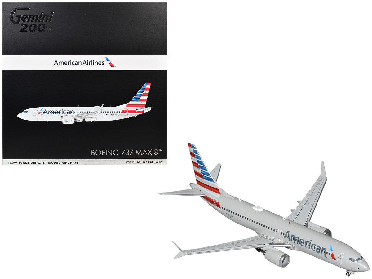Boeing 737 MAX 8 Commercial Aircraft "American Airlines" (N326RP) Gray with Striped Tail "Gemini 200" Series 1/200 Diecast Model by GeminiJets-0
