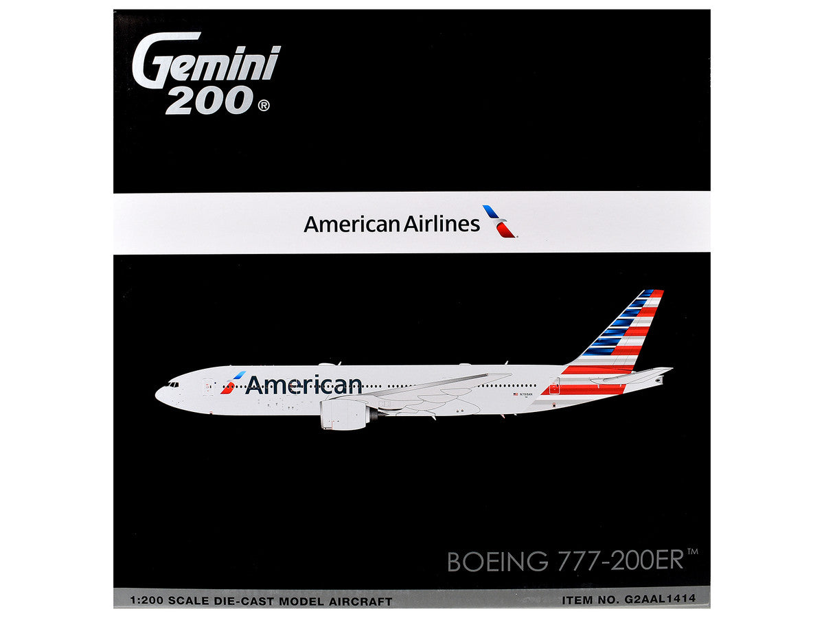 Boeing 777-200ER Commercial Aircraft "American Airlines" (N788AN) Silver with Striped Tail "Gemini 200" 1/200 Diecast Model Airplane by GeminiJets-2