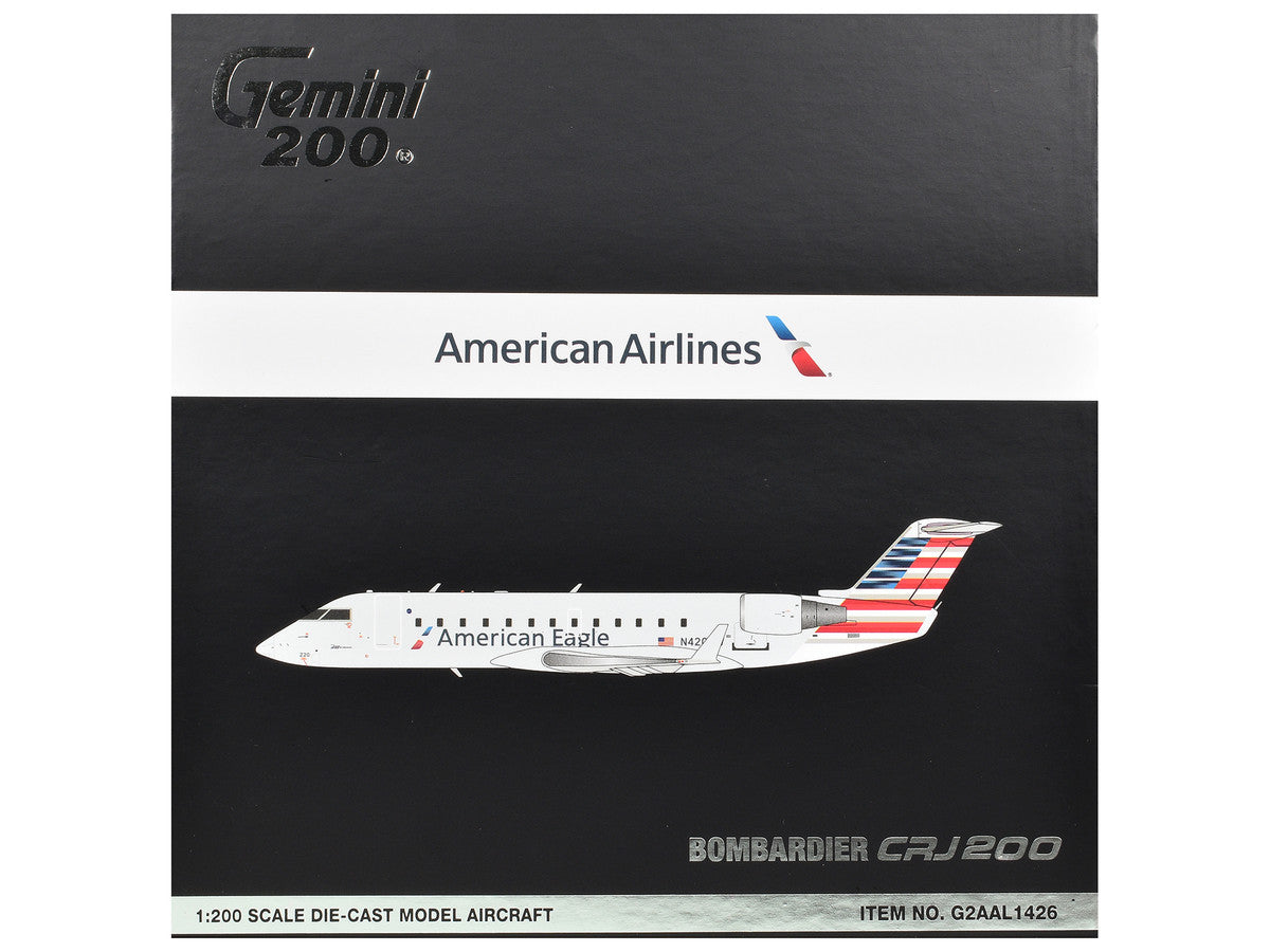 Bombardier CRJ200 Commercial Aircraft "American Eagle" (N420AW) Gray with Striped Tail "Gemini 200" Series 1/200 Diecast Model Airplane by GeminiJets-2