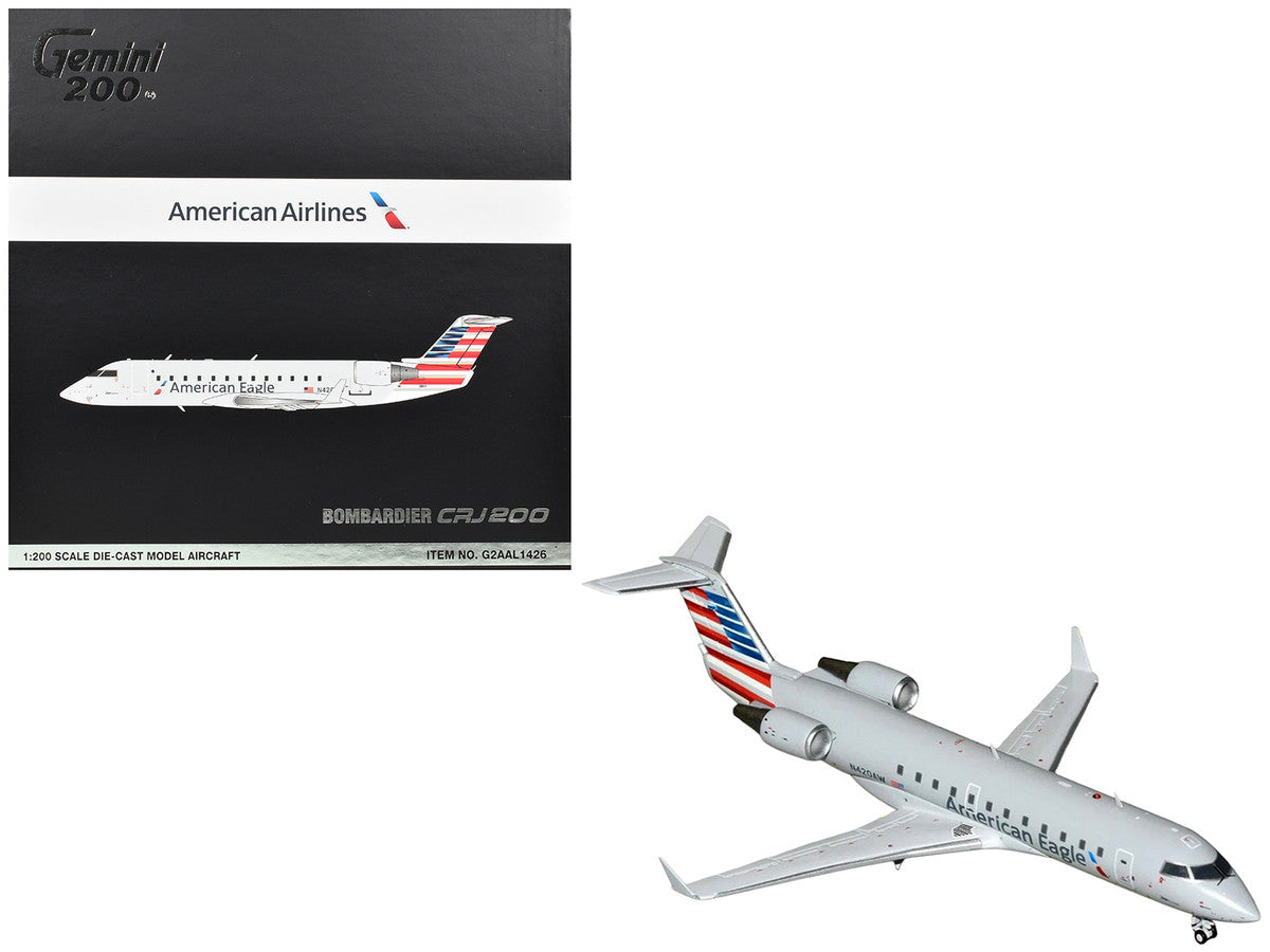 Bombardier CRJ200 Commercial Aircraft "American Eagle" (N420AW) Gray with Striped Tail "Gemini 200" Series 1/200 Diecast Model Airplane by GeminiJets-0
