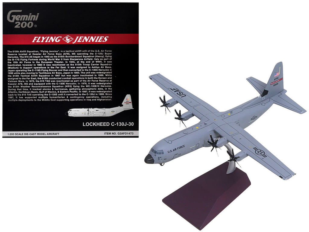 Lockheed C-130J-30 Super Hercules Transport Aircraft "05-8158 Flying Jennies 815th Airlift Squadron Keesler Air Force Base" United States Air Force "Gemini 200" Series 1/200 Diecast Model by GeminiJets-4