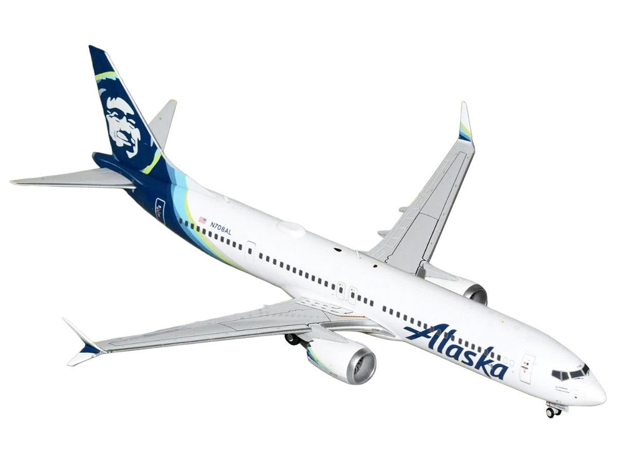 Boeing 737 MAX 9 Commercial Aircraft "Alaska Airlines" (N708AL) White with Blue Tail "Gemini 200" Series 1/200 Diecast Model Airplane by GeminiJets-1