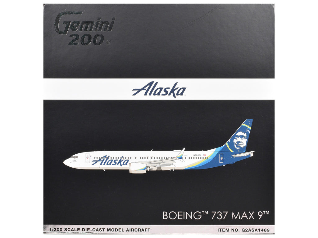 Boeing 737 MAX 9 Commercial Aircraft "Alaska Airlines" (N708AL) White with Blue Tail "Gemini 200" Series 1/200 Diecast Model Airplane by GeminiJets-2