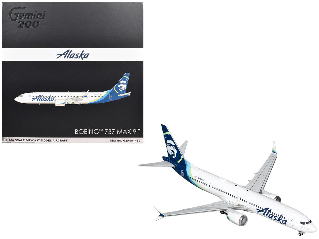 Boeing 737 MAX 9 Commercial Aircraft "Alaska Airlines" (N708AL) White with Blue Tail "Gemini 200" Series 1/200 Diecast Model Airplane by GeminiJets-0