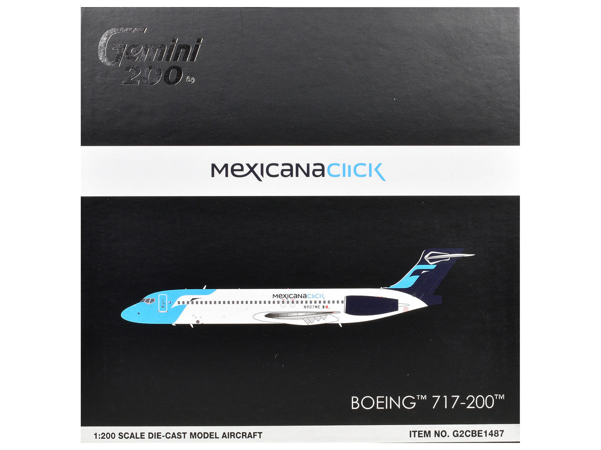 Boeing 717-200 Commercial Aircraft "Mexicana Click" (N907ME) White with Light Blue Nose and Dark Blue Tail "Gemini 200" Series 1/200 Diecast Model Airplane by GeminiJets-2