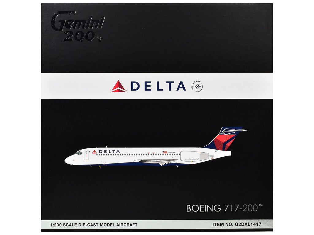 Boeing 717-200 Commercial Aircraft "Delta Air Lines" (N947AT) White with Blue and Red Tail "Gemini 200" Series 1/200 Diecast Model by GeminiJets-1