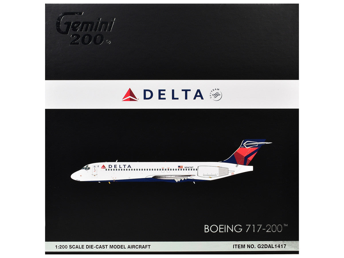 Boeing 717-200 Commercial Aircraft "Delta Air Lines" (N947AT) White with Blue and Red Tail "Gemini 200" Series 1/200 Diecast Model by GeminiJets-1