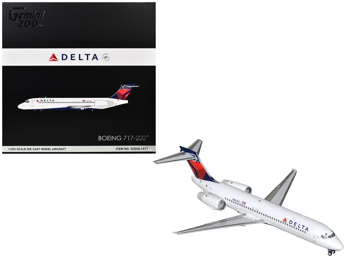 Boeing 717-200 Commercial Aircraft "Delta Air Lines" (N947AT) White with Blue and Red Tail "Gemini 200" Series 1/200 Diecast Model by GeminiJets-2