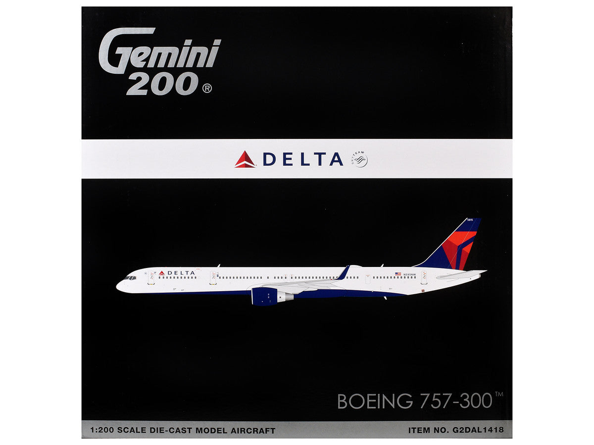 Boeing 757-300 Commercial Aircraft "Delta Air Lines" (N595NW) White with Blue and Red Tail "Gemini 200" Series 1/200 Diecast Model by GeminiJets-2